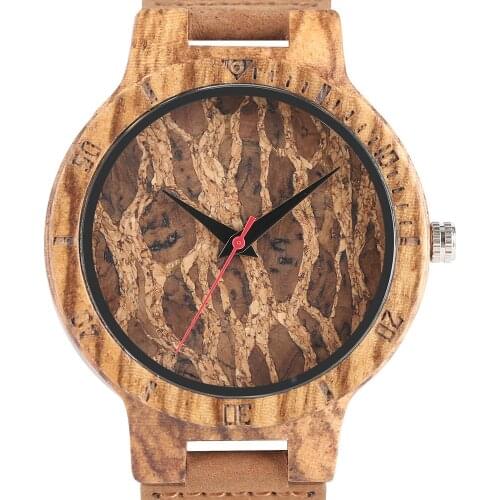 2020 Natural Wooden Lines Pattern Dial Mens Quartz Wristwatch Sculpture Engraved Bamboo Handmade Watch Male Sport Gift 2686