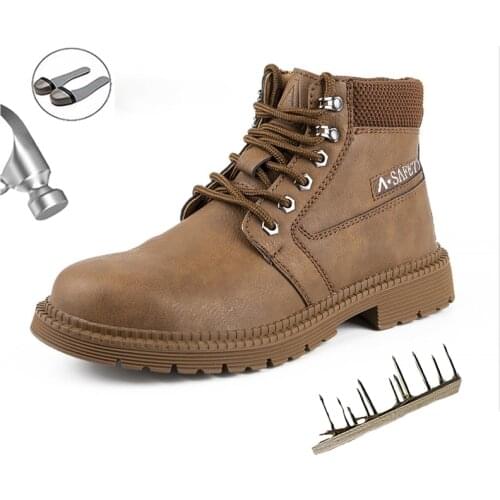 Men Safety Shoes Autumn Winter Work Boots Steel Toe Cap Anti Smashing and Puncture-Proof Shoes Non-Slip Ankle Working Sneakers