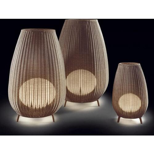 Floor Lamps Asian Natural Rattan Standing Lights Living Room Bedroom and Garden Courtyard Lawn Waterproof Landscape Decor Lights