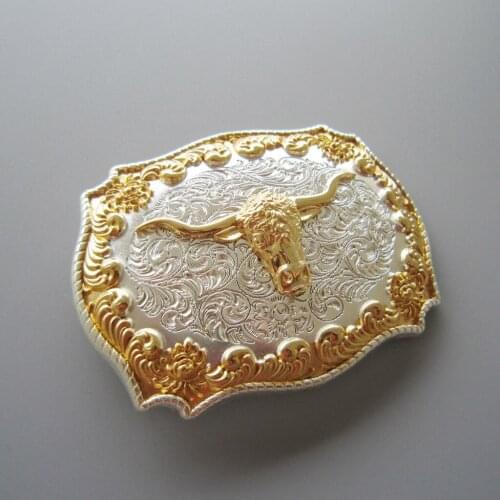 Novelty Men’s Classic Antique Rodeo Bull Head Leaf Western Cowboy Indian Hiphop Gold Metal Belt Buckle Jeans Accessory