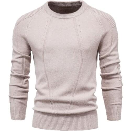 Autumn Mens Sweaters Pullover Round Collar Cotton Knitted Sweater Casual Solid Sleeve Loose-fitting Sweater Male Mens Clothing