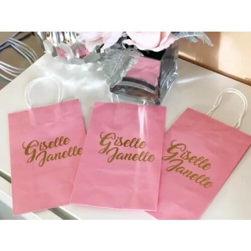 Personalized silver nam wedding bridesmaid maid of honor thank you gift bags, pink gift bags/bridesmaid gift bags