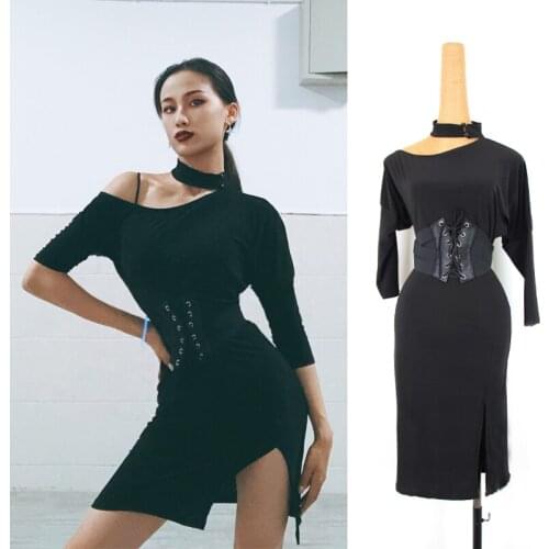 Latin Dance Dresses Ballroom Dance Practice Costume Female Adult Sexy Retro Black Rumba Dancewear Tango Dance Outfit DQL2502