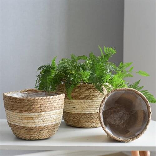 Wicker Basket Toy Organizer Folding Rattan Seagrass Handmade Storage Basket Clothes Laundry Woven Basket Plant Flower Pot Vase
