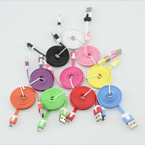 1M 2M 3M Flat Noodle Cable 8pin lighting/Micro 5pin USB to 2.0 USB Data Sync Charger date line adapter for iphone samsung 300pcs