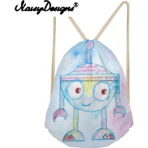 Noisydesigns Beach Bags robot printing kids Drawstring Backpack School Shopper for girls Travel birthday Gift day pack Mochila