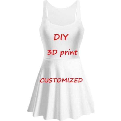 Drop shipping Customized 3D Print DIY Design Womens Dress Sleeveless Dresses You as Photo or Logo White Top Tees Womens Modal