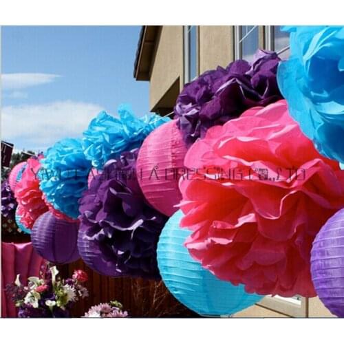 Mixed Size (20cm,25cm,30cm) Tissue paper pom poms 21pcs artificial flowers balls birthday Wedding decoration kids party supplies