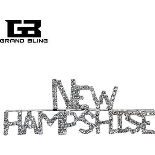 USA States Theme Gift Bling Rhinestone "NEW HAMPSHISE" State Word Pin Crystal Brooch Jewelry