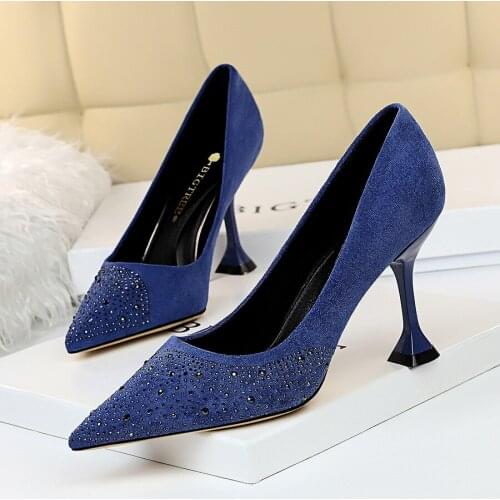 BIGTREE New Party Shoes Woman High Heels Pointed Toe Sexy Nightclub Womens Shoes Pumps Female Glitter Single Crystal Thin Heel