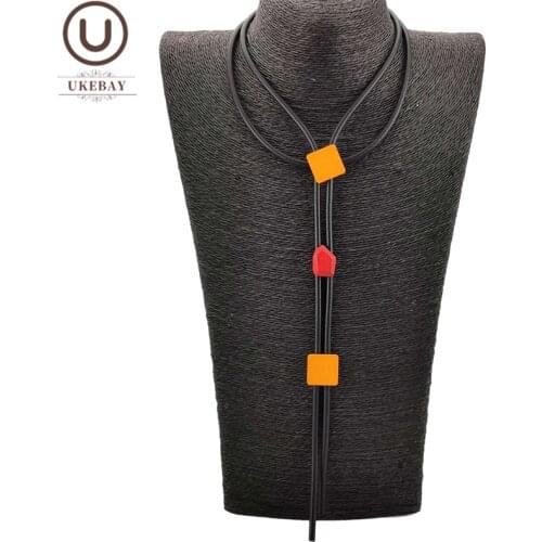 UKEBAY New Wood Jewelry Long Sweater Necklaces Women Winter Accessories Rubber Jewellery Handmade Gothic Necklaces Festival Gift