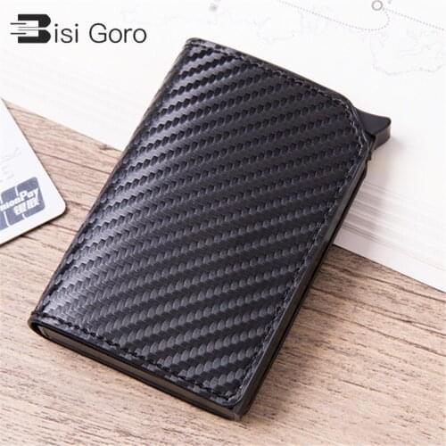 BISI GORO 2021 Anti-theft Smart Wallet Carbon Slim Credit Card Holder RFID Pop-up Clutch Multi Unisex Card Case Dropshipping