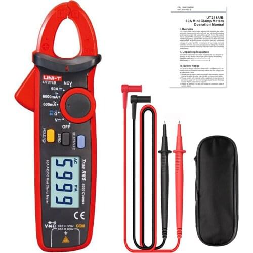 UNI-T UT211B Mini Clamp Meter True RMS Multimeter Resolution 0.1mA AC DC 60A Current NCV Capacitor Diode Ohm Tester