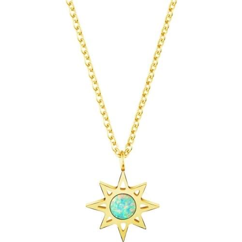GORGEOUS TALE Boho Style Stainless Steel Nature Series Simple Design Sun Shape Opal Inlaid Fashion Jewelry Party Women Necklace