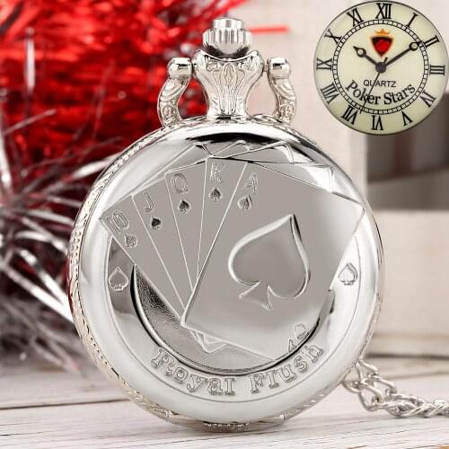 Vintage Flush Poker Card Quartz Pocket Watch Necklace Poker Dial Pendant Fob Watches Chain Clock Gift for Men Women Dropshipping
