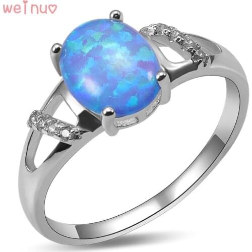 Weinuo Blue Fire Opal White Crystal Ring 925 Sterling Silver Top Quality Fancy Jewelry Wedding Ring Size 5 6 7 8 9 10 A431