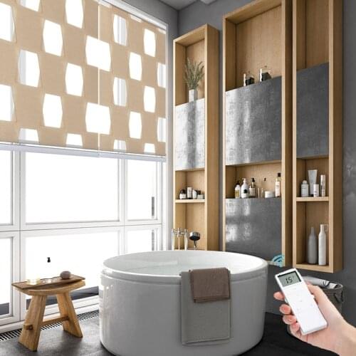 Luxurious Electric Zebra Blinds Modern Plaid Remote Motorized Roller Blinds Blackout Waterproof Shade for Windows Bathroom