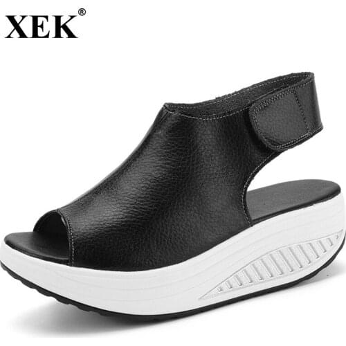 2018 New Fashion Women Sandals For Spring&Summer Peep Toes Leisure cowhide Rome Style Wedges Sandals Women Shoes XC09
