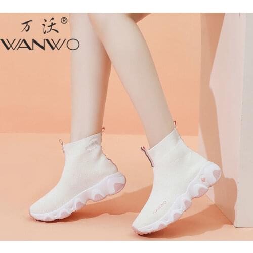 Socks Shoes Women 2020 high top stretch summer socks shoes for women net red ankle boots for Korean casual sneakers all match