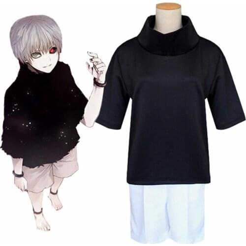 Anime Tokyo Ghouls Kaneki Ken Cosplay Costume Full Set Daily Casual Costume Tops Shorts Men Women Halloween Outfit for kids