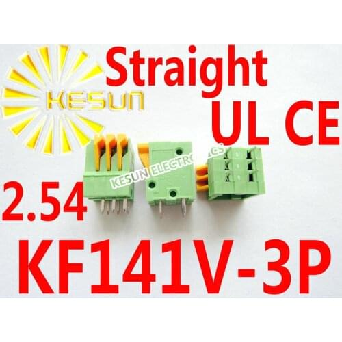 100PCS KF141V-3P 3Pin 2.54mm Pitch Straight PCB Spring Teminal Block Connector