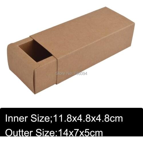14x7x5CM 50pcs kraft drawer paper box Brown kraft handmade gift boxes custom slide box logo