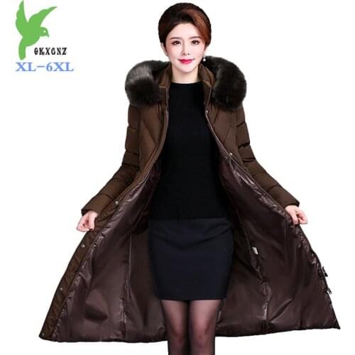 2019 Plus size XL-6XL Winter Parkas Women X-long Hooded Thicken Down cotton jacket Middle aged Female Fur collar warm Coats G547
