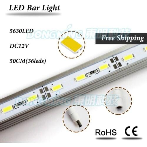 50pcs 50cm 12V 36led V/U Aluminium Profile DC connector led bar indoor 5630, led luces strip aluminum, led luces strip