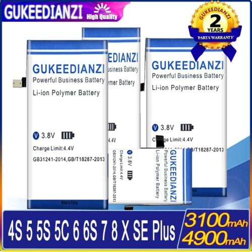 GUKEEDIANZI Quality Battery For iPhone 4S 5 5S 5C 6 6S 7 8 X SE Plus/For iPhone 5/5S 5C/6/6 Plus/6S/6S Plus/7 8 Plus Batteries