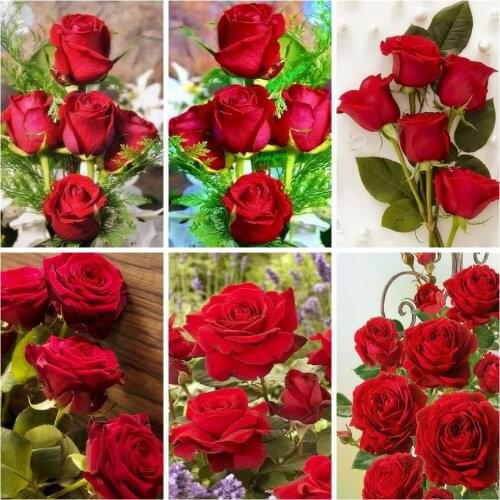 Huacan 5d Full Diamond Embroidery Cross Stitch Rose Diamond Painting With Square Rhinestones Mosaic Flower DIY Needllework