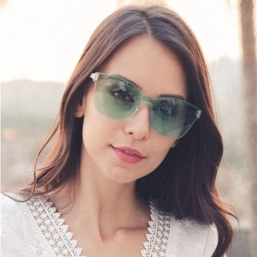 AOZE 2020 brand designer one piece rimless Cat eyes sunglasses fashion sunglasses for woman glasses for driving zonnebril dames