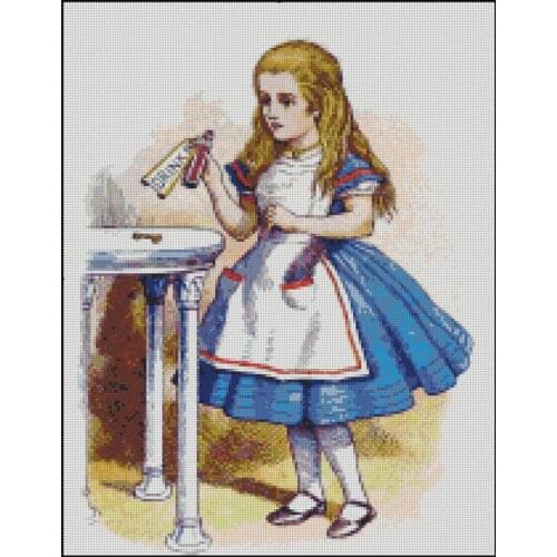 Hot Embroidery Alice in Wonderland Counted Cross Stitch Table Runner Kits with 100% Cotton Floss & Free Shipping for Wall Decor