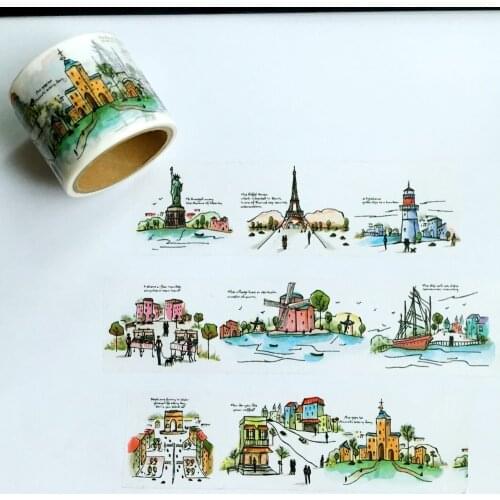 Free shipping 38mm*5m high quality washi paper tape/Hand-Painting Nine World Famous Building masking japan washi tape
