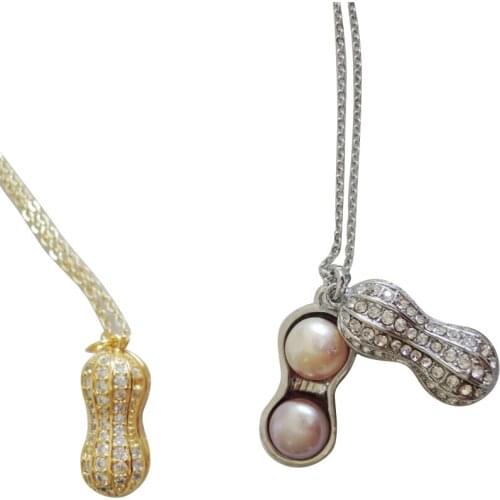 Free shipping peanut pendant necklace with 100% nature freshwater pearl