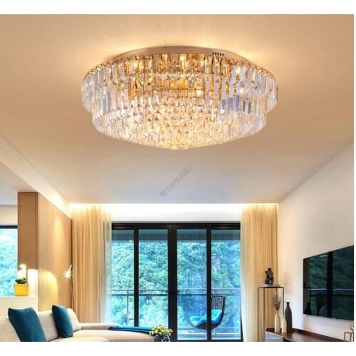 Free Shipping Golden Ceiling Light Fixture Modern Clear K9 Crystal LED Ceiling Lamp Round Flush Mounted Lighting Fitting Lustres