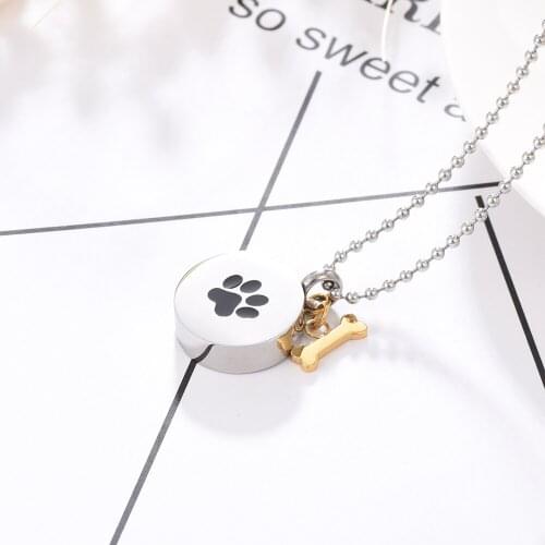 CMJ9922 Pet Memorial Jewelry Charm Necklace Cremation Urn Pendant for Dog Cat Stainless Steel Paw Pendant DIY Urn Charms