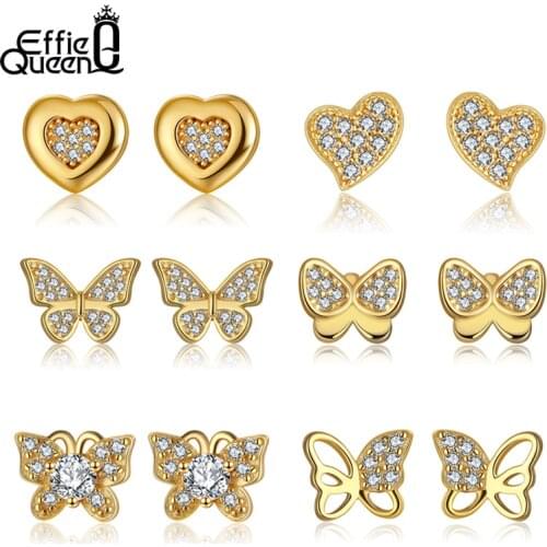 Effie Queen Cute Butterfly Design Tiny Stud Earrings Set for Women CZ Cartilage Helix Ear Piercing Small Earring Jewelry APE01