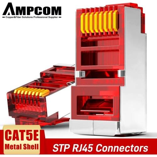 AMPCOM CAT5e Shielded RJ45 Modular Plug Connector 8P8C Crimp End Ethernet Cable Ethernet Connector Gold-Plated 50U