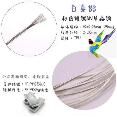 Litz silver-plated 6N single crystal copper fever earphone cord base 60 core*0.05mm OD:1.05MM