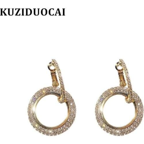 Kuziduocai New Fashion Jewelry Punk Rhinestone Round Circle Statement Drop Earrings For Women Brincos oorbellen kolczyki E-1969