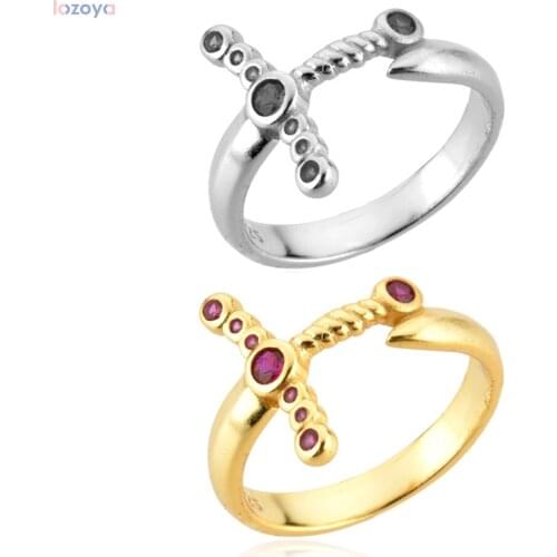 LOZOYA 100% 925 Sterling Silver Gold Slay Black Gold Gagger Cross Black Red Rings Women Luxury Jewelry For Party 2021 Crystal