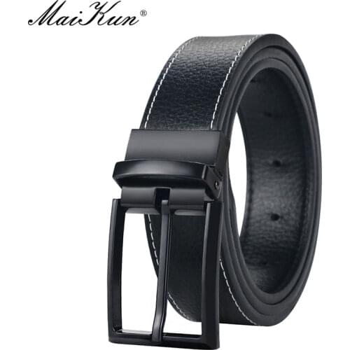 Maikun Belt for Men Reversible Pin Buckle Mens Genuine Leather Luxury Business Belts