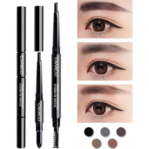 Fashion 3 In 1 Natural Eyebrow Pencil + Brush + Powder Black Dark Light Coffee Eye brow Pen Enhance Multi-function Beauty Tool