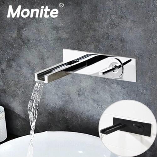 Monite ORB Wall Mounted Waterfall Polished Bathroom Faucet Vanity Vessel Sinks Mixer Tap Chrome Brass Cold Hot Water Tap