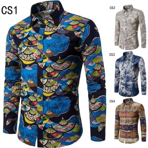 2019 New 14 Color Mens Large Ethnic Linen Long Sleeve Shirt