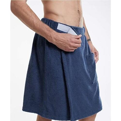 Mens soft bathrobes, comfortable home clothes, mens bath dress and nightgown, wearable bathrobe towels and pocket