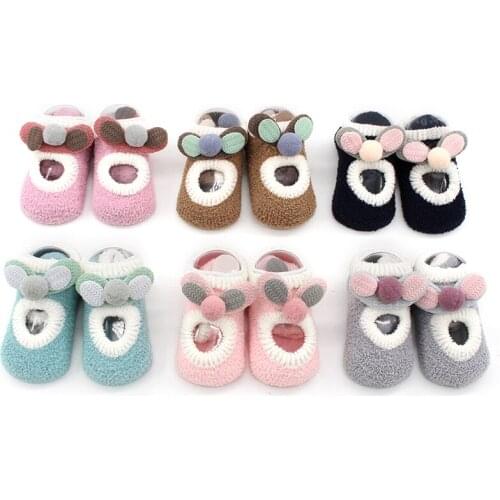 A Pair 0-4 Y Baby Socks Warm Thick Coral Fleece Cartoon Baby Floor Socks Autumn Winter Non-slip Breathable Cotton Toddler Socks