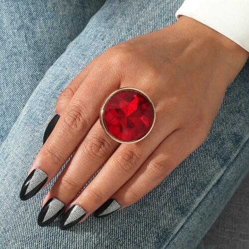 New Round Open Rings Gold Metal Red Crystal Ring For Women Bohemian Wedding Wholesale Party Gift Jewelry Accessories anillos