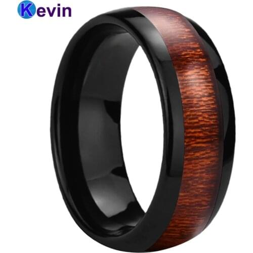 Wood Ring Black Tungsten Wedding Band Ring For Men And Women 8MM Dome Band Comfort Fit