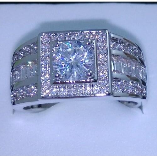 Wholesale Professional Men Fashion Jewelry 10kt White Gold Filled Roud Cut AAA CZ Zirconia Simulated stones Wedding Male Ring